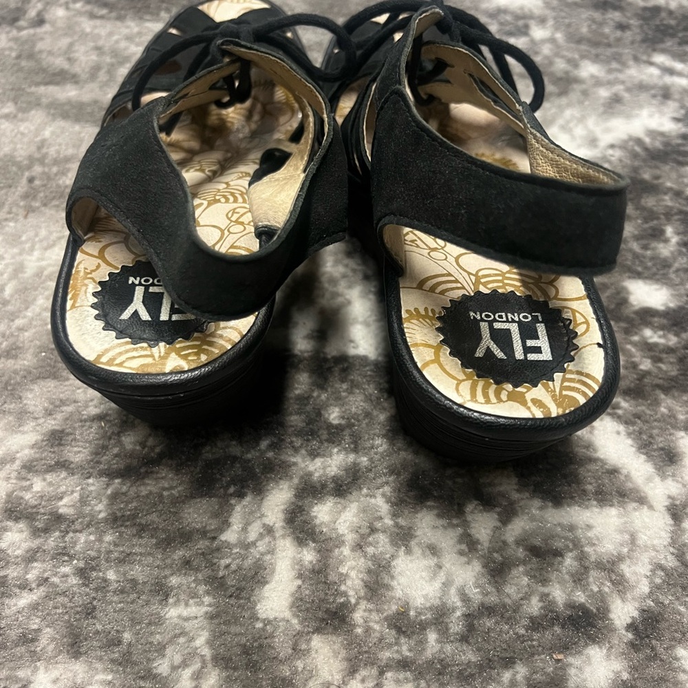 Fly London Black Lace-Up Women's Sandals - Picture 3 of 6